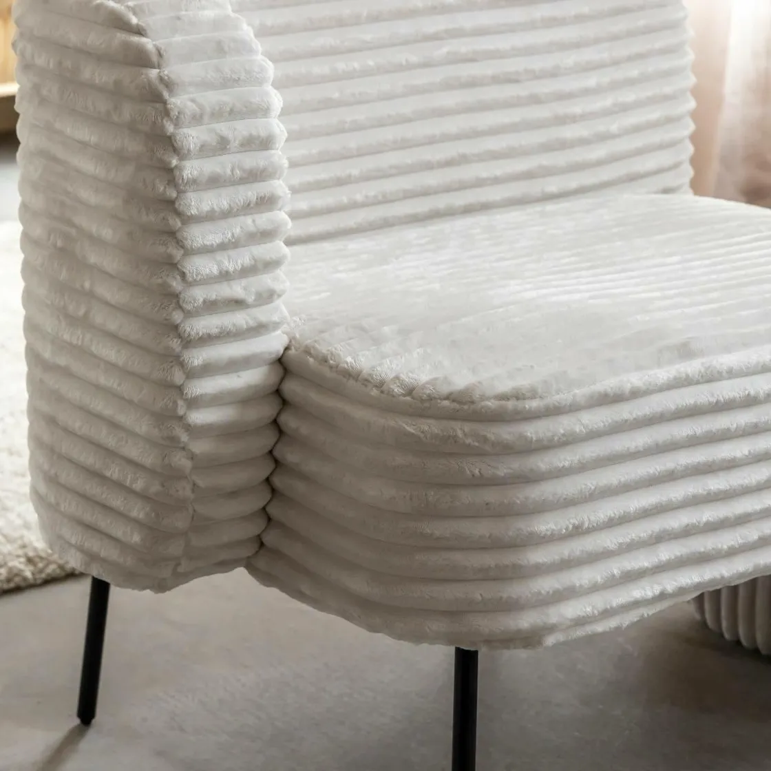 Made in Meubles Fauteuil<Méridienne en velours côtelé blanc Soléa
