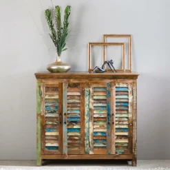 Made in Meubles Buffet<Petit buffet à  lattes en bois coloré Ethnik