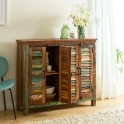 Made in Meubles Buffet<Petit buffet à  lattes en bois coloré Ethnik