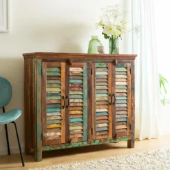 Made in Meubles Buffet<Petit buffet à  lattes en bois coloré Ethnik