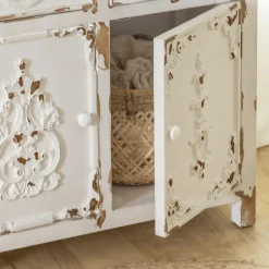 Made in Meubles Buffet<Petit buffet blanc en pin massif brossé Bastille