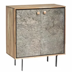 Made in Meubles Buffet<Petit buffet en bois d'acacia et pierre Côme