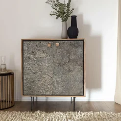 Made in Meubles Buffet<Petit buffet en bois d'acacia et pierre Côme