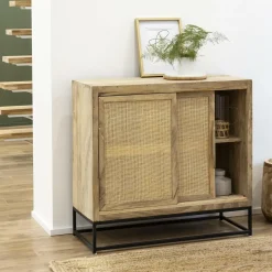Made in Meubles Buffet<Petit buffet en bois de manguier et cannage Rim