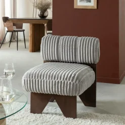 Made in Meubles Fauteuil<Petit fauteuil carré en velours côtelé et bois d'hévéa gris Eleonor