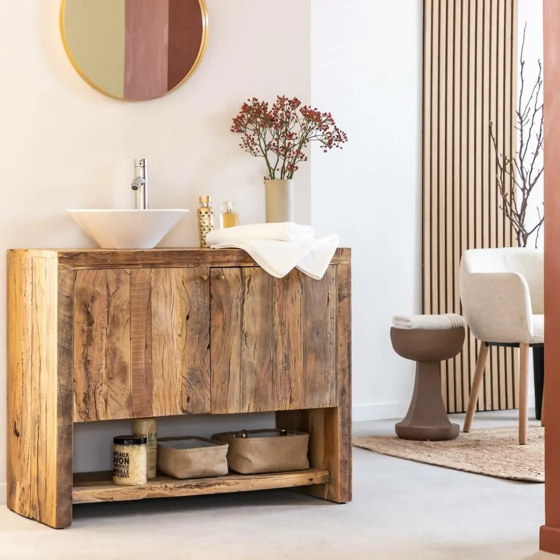 Made in Meubles Meuble Sous Vasque<Petit meuble sous vasque en bois recyclé Naël