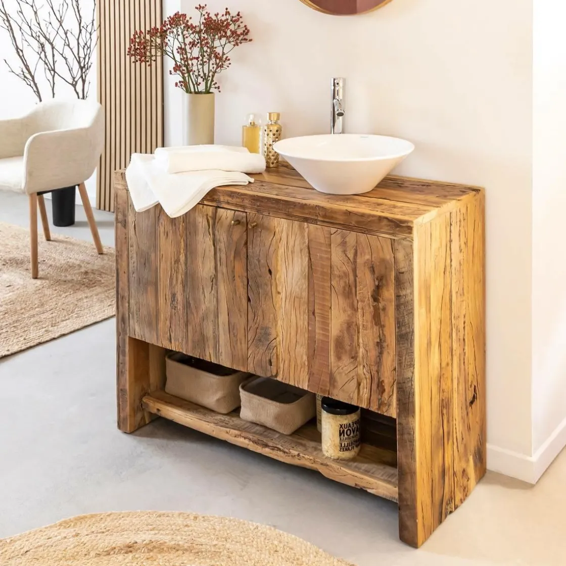 Made in Meubles Meuble Sous Vasque<Petit meuble sous vasque en bois recyclé Naël