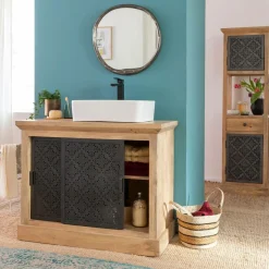 Made in Meubles Meuble Sous Vasque<Petit meuble sous vasque en bois de manguier Sahara