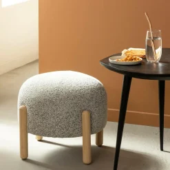 Made in Meubles Tabouret<Petit tabouret en tissu bouclette gris Nério