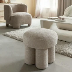 Made in Meubles Tabouret<Petit tabouret en tissu écru Toby