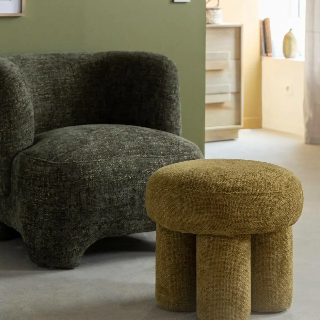 Made in Meubles Tabouret<Petit tabouret en tissu kaki Toby