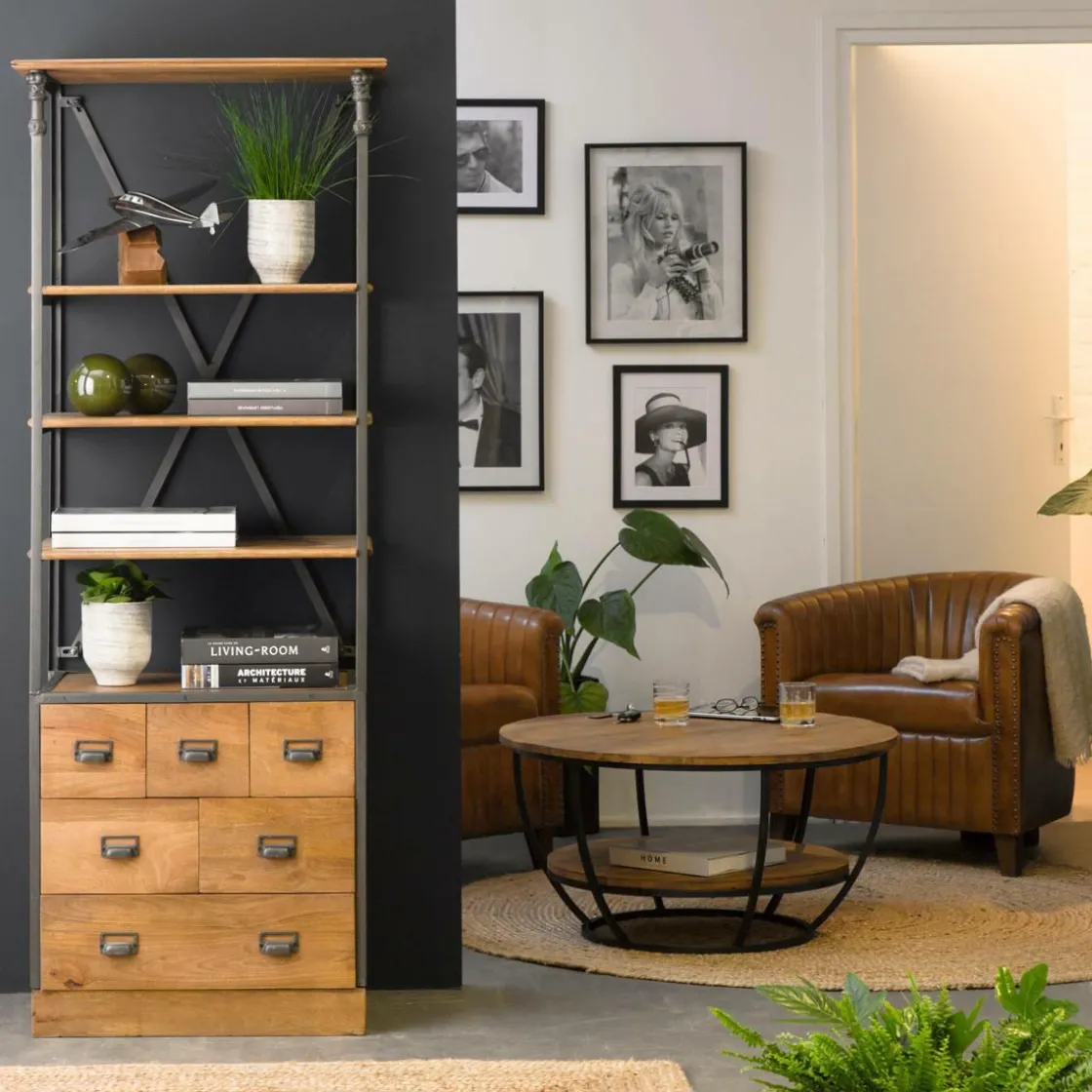 Made in Meubles Bibliothèque<Petite bibliothèque en métal et bois de manguier Marcel