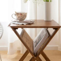 Made in Meubles Bout De Canapé & Sellette|Décoration<Porte revue en bois de manguier et cannage Charline