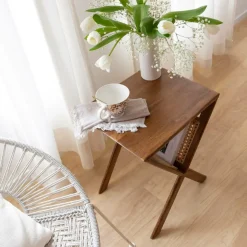 Made in Meubles Bout De Canapé & Sellette|Décoration<Porte revue en bois de manguier et cannage Charline