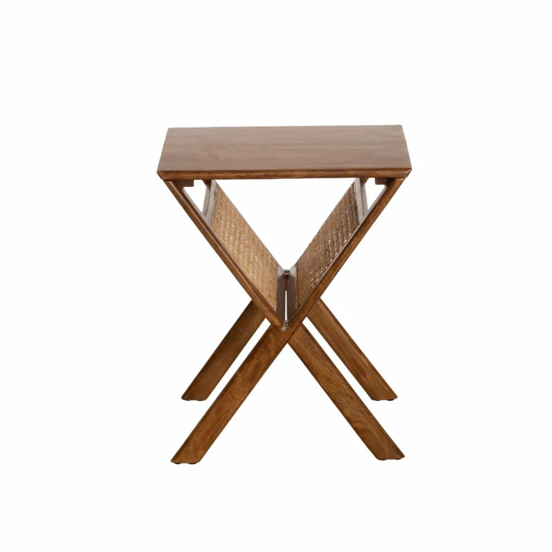 Made in Meubles Bout De Canapé & Sellette|Décoration<Porte revue en bois de manguier et cannage Charline