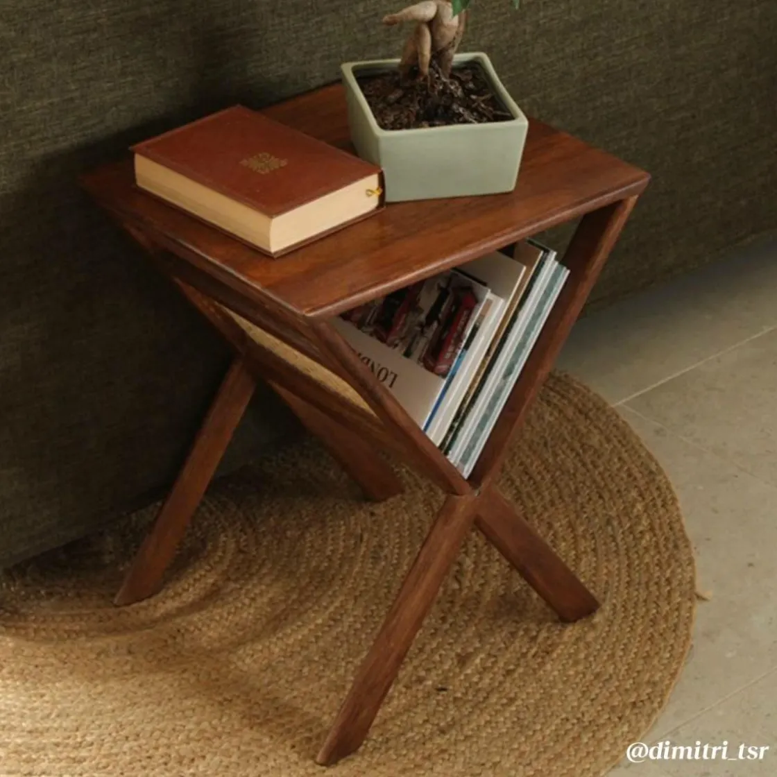 Made in Meubles Bout De Canapé & Sellette|Décoration<Porte revue en bois de manguier et cannage Charline