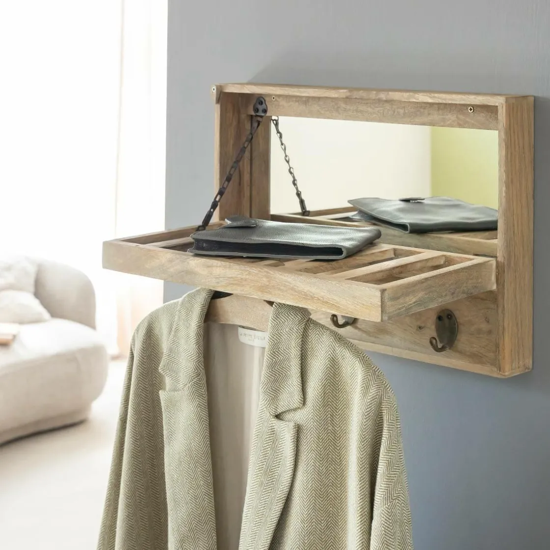 Made in Meubles Etagère|Portant & Porte-Manteau<Porte-manteau en bois de manguier avec miroir Marley