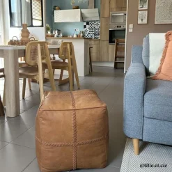 Made in Meubles Fauteuil<Pouf en cuir 1 place marron Gaetan