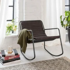 Made in Meubles Fauteuil<Rocking chair en cuir noir Sydney