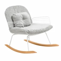 Made in Meubles Fauteuil<Rocking chair en métal blanc tissu gris Ethan