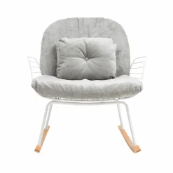 Made in Meubles Fauteuil<Rocking chair en métal blanc tissu gris Ethan