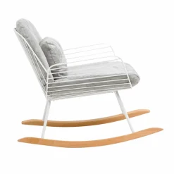 Made in Meubles Fauteuil<Rocking chair en métal blanc tissu gris Ethan