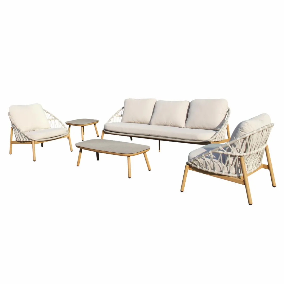 Made in Meubles Salon De Jardin<Salon de jardin à cordes 5 places gris clair Sayen