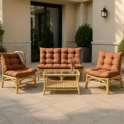 Made in Meubles Salon De Jardin<Salon de jardin en rotin avec coussins terracotta Rattan