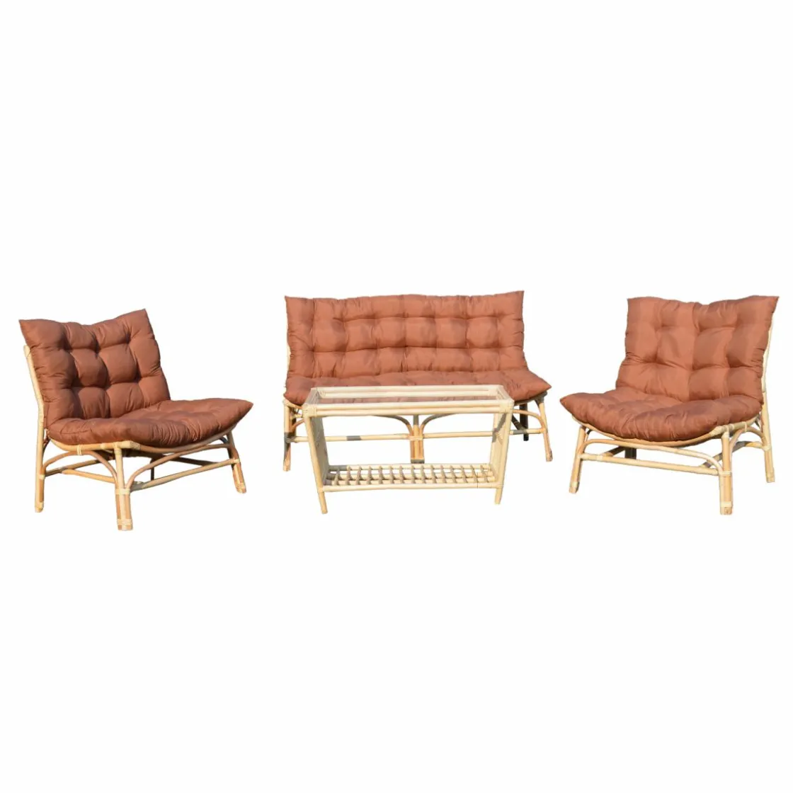 Made in Meubles Salon De Jardin<Salon de jardin en rotin avec coussins terracotta Rattan