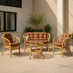 Made in Meubles Salon De Jardin<Salon de jardin en rotin terracotta 4 places Rattan