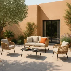 Made in Meubles Salon De Jardin<Salon de jardin gris à cordes 5 places Sayen