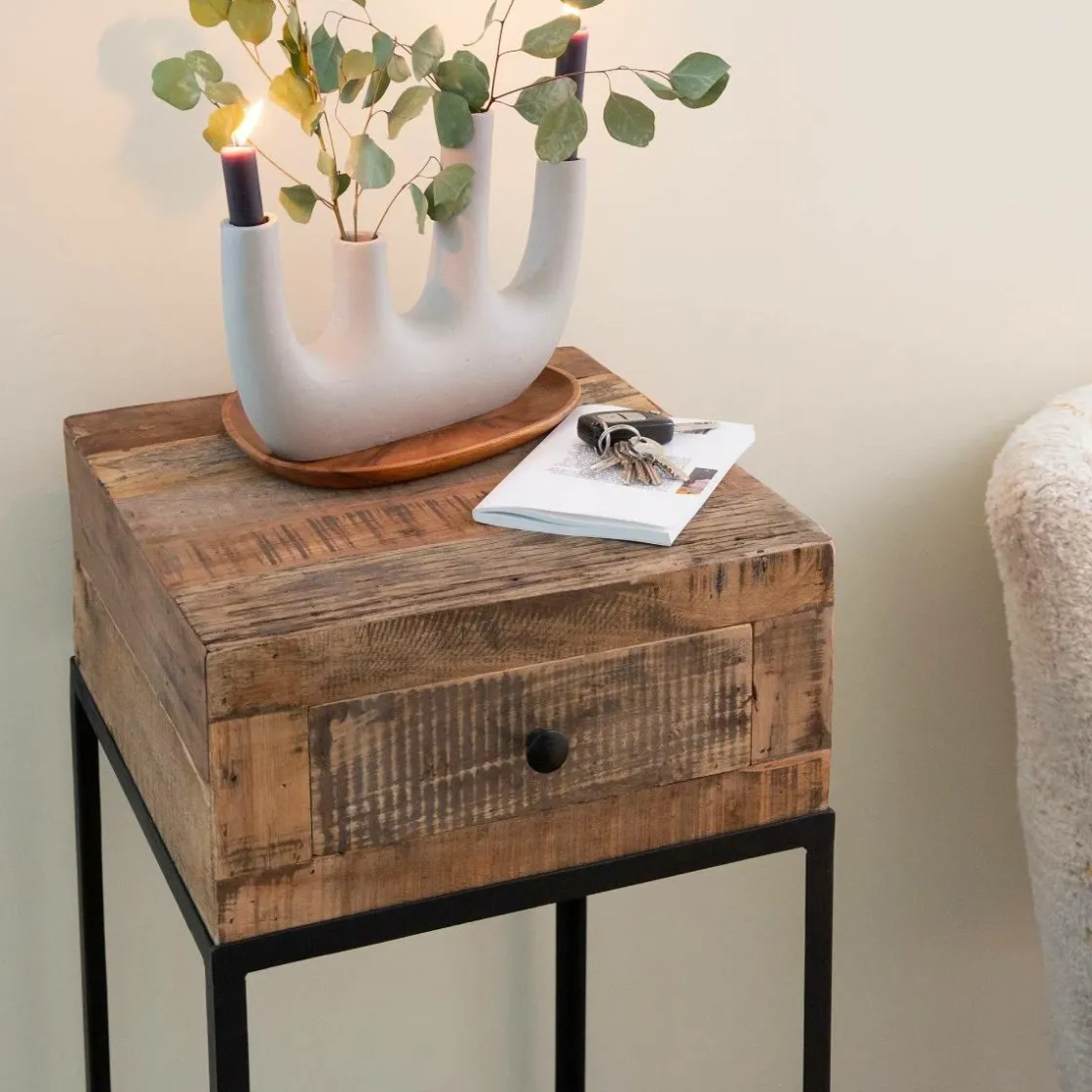 Made in Meubles Bout De Canapé & Sellette<Sellette en bois recyclé et métal Vicky