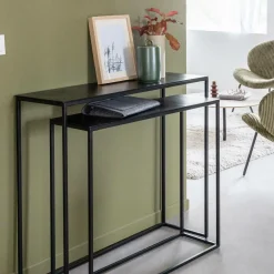 Made in Meubles Table Console<Set de deux consoles en aluminium et métal noir Linda