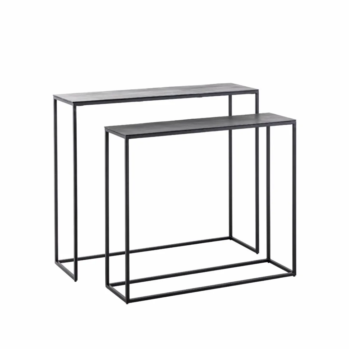 Made in Meubles Table Console<Set de deux consoles en aluminium et métal noir Linda