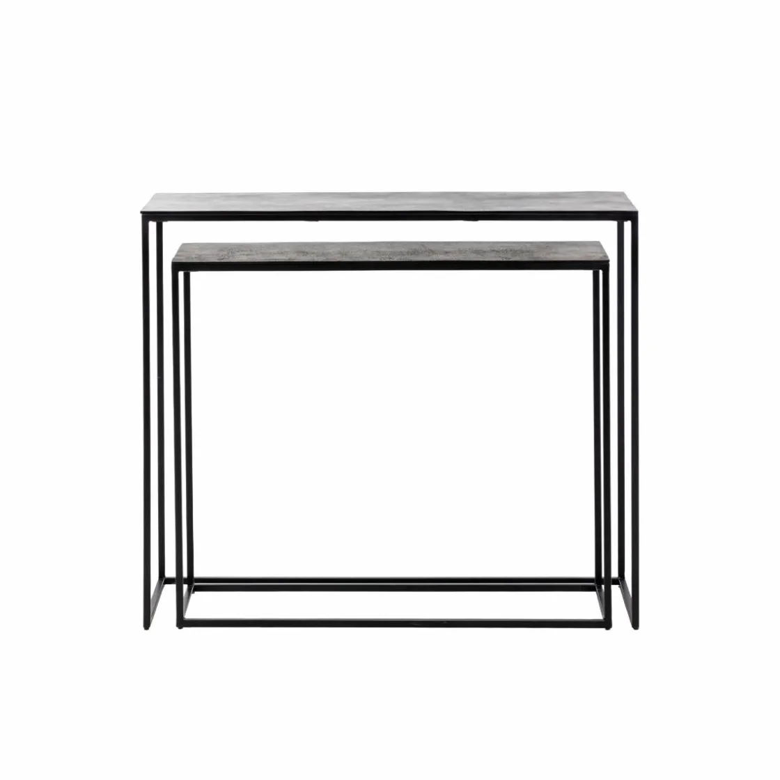 Made in Meubles Table Console<Set de deux consoles en aluminium et métal noir Linda