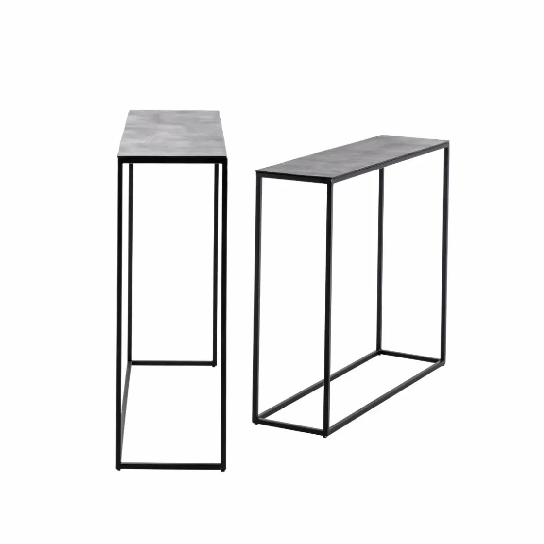 Made in Meubles Table Console<Set de deux consoles en aluminium et métal noir Linda