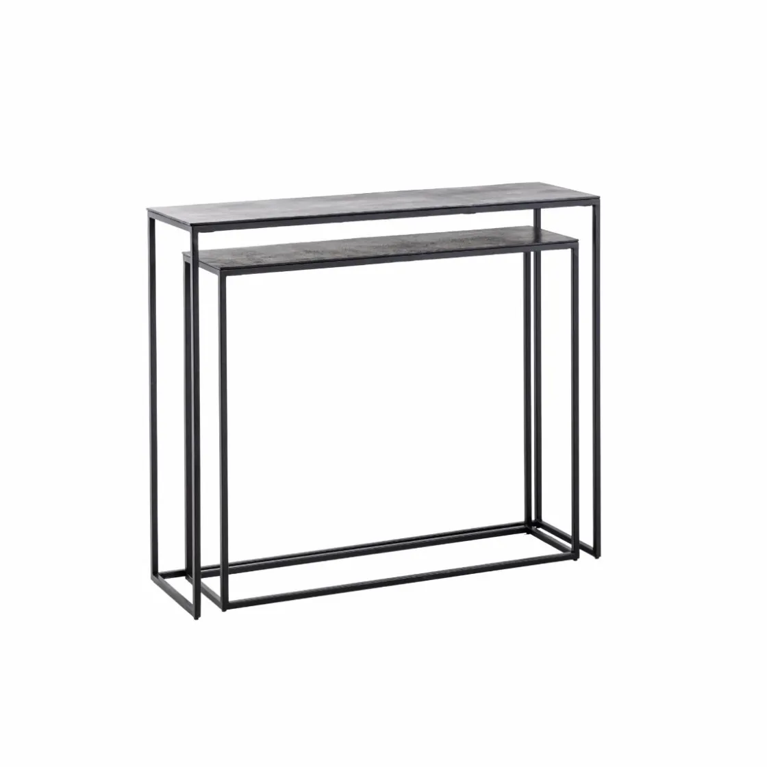 Made in Meubles Table Console<Set de deux consoles en aluminium et métal noir Linda
