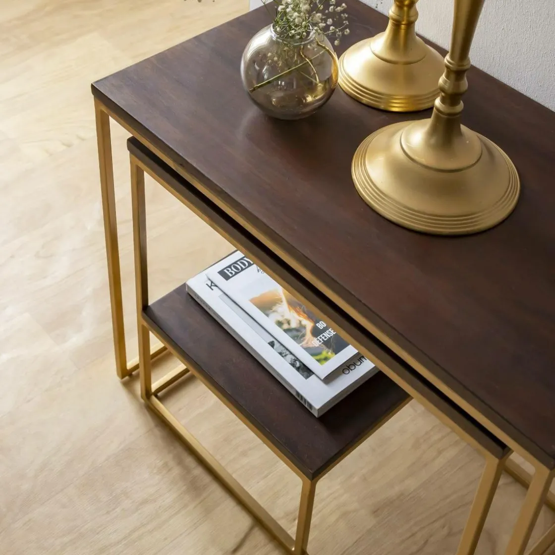 Made in Meubles Table Console<Set de deux consoles en bois de manguier et métal Léon