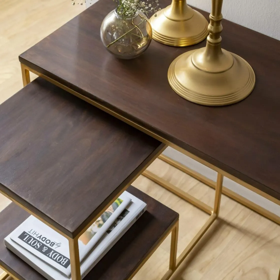 Made in Meubles Table Console<Set de deux consoles en bois de manguier et métal Léon