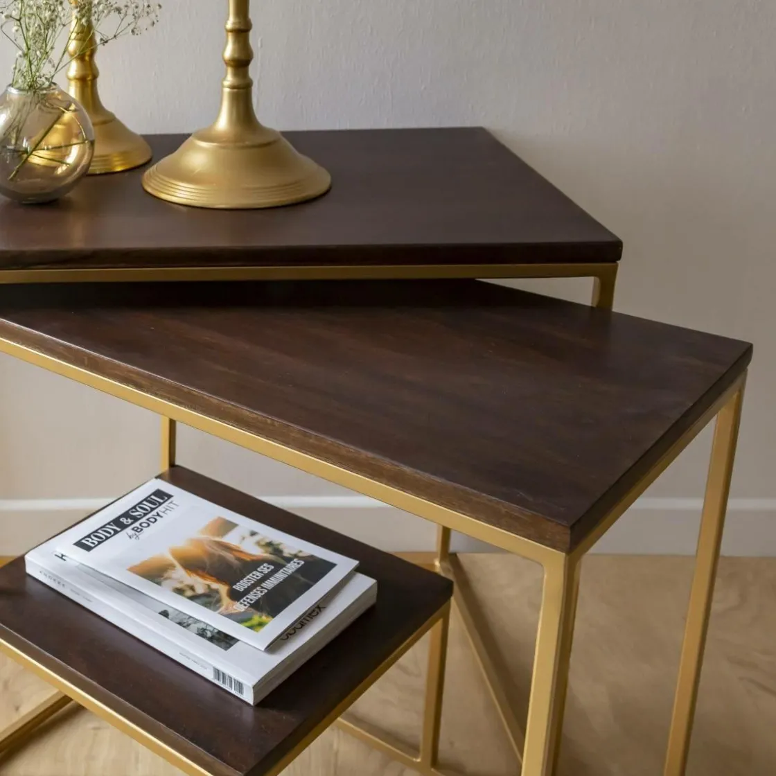 Made in Meubles Table Console<Set de deux consoles en bois de manguier et métal Léon