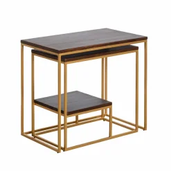 Made in Meubles Table Console<Set de deux consoles en bois de manguier et métal Léon