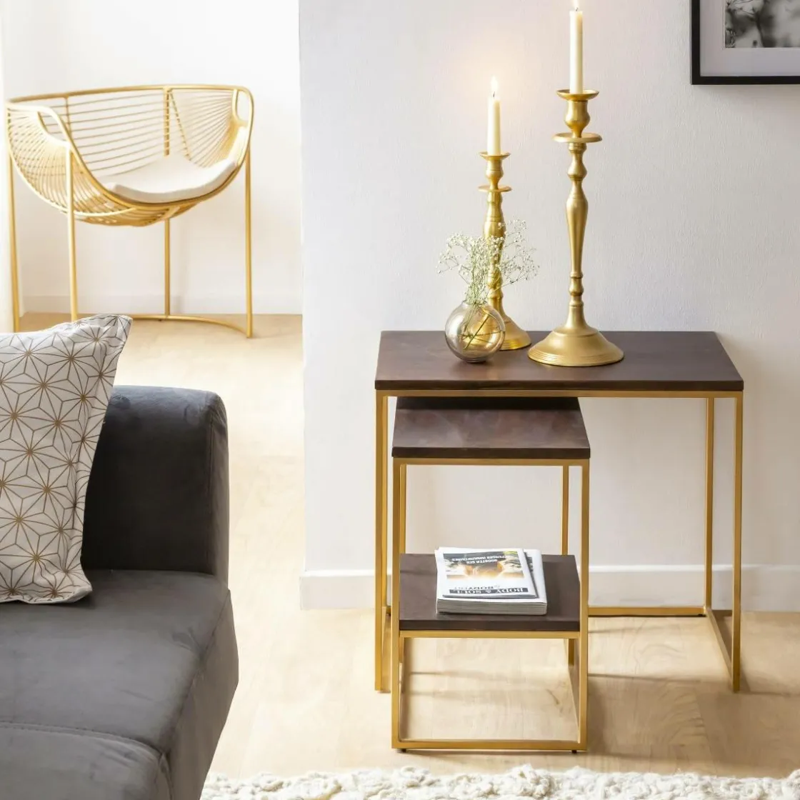 Made in Meubles Table Console<Set de deux consoles en bois de manguier et métal Léon