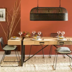 Made in Meubles Suspension<Suspension striée en métal noir Luna