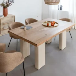 Made in Meubles Table À Manger<Table à manger en bois d'acacia et pieds en bois effet béton Dalva