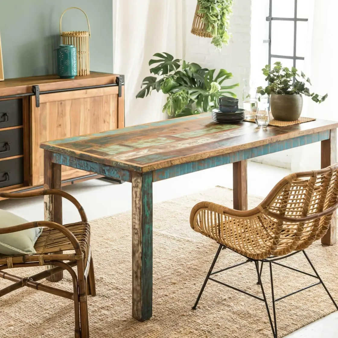 Made in Meubles Table À Manger<Table à manger en bois recyclé coloré Ethnik