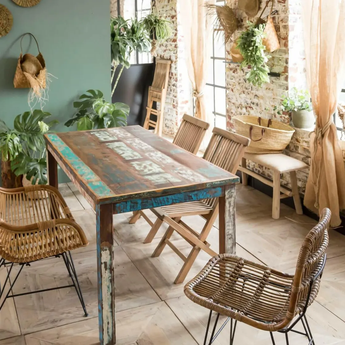 Made in Meubles Table À Manger<Table à manger en bois recyclé coloré Ethnik