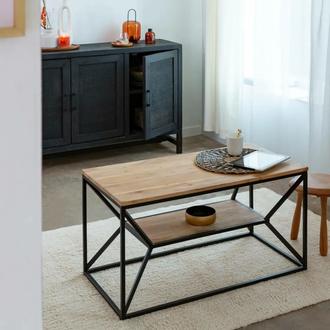 Made in Meubles Table Basse<Table basse à double plateau en bois d'acacia Flavia