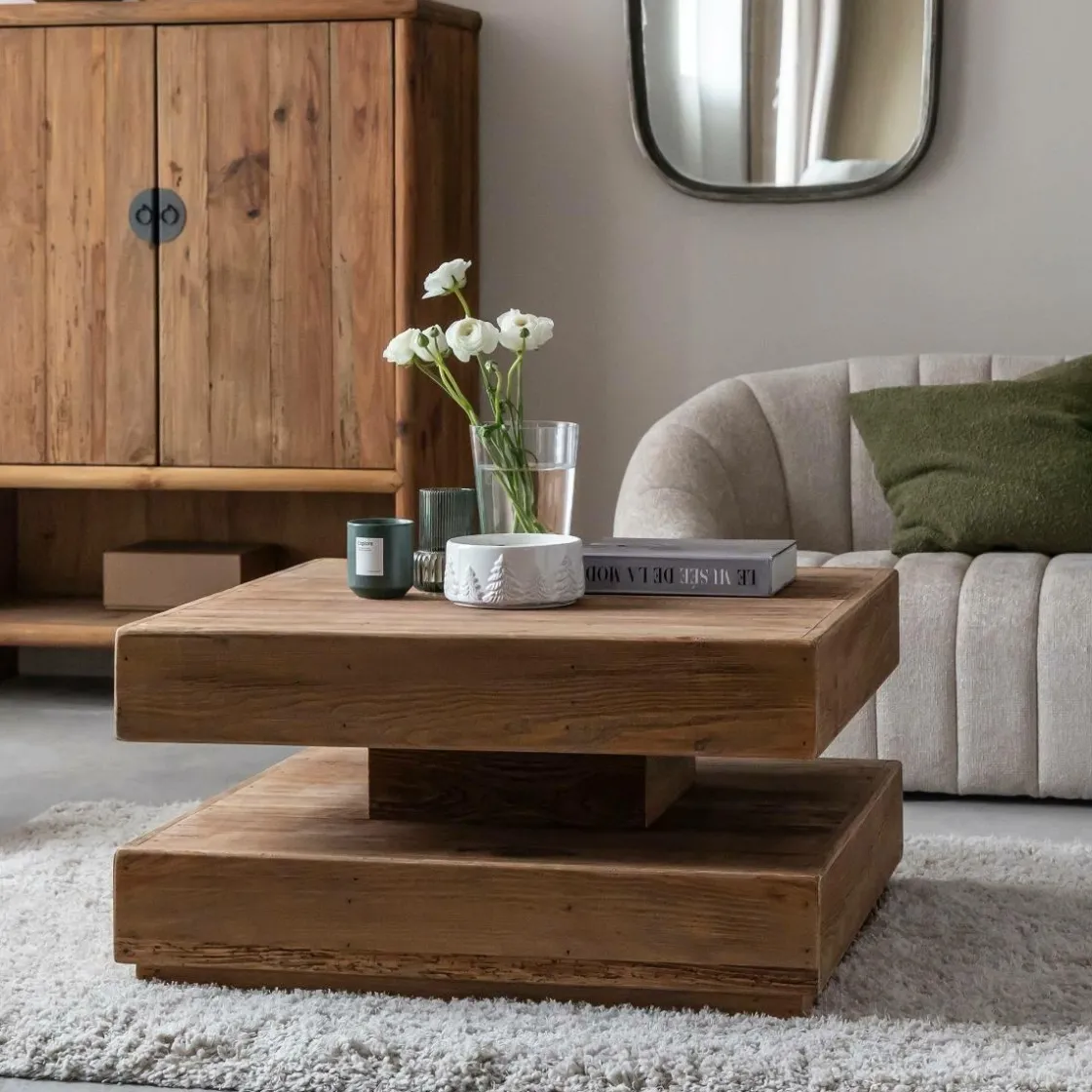 Made in Meubles Table Basse<Table basse carrée à double plateau en bois recyclé Blaise