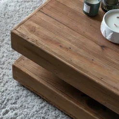 Made in Meubles Table Basse<Table basse carrée à double plateau en bois recyclé Blaise