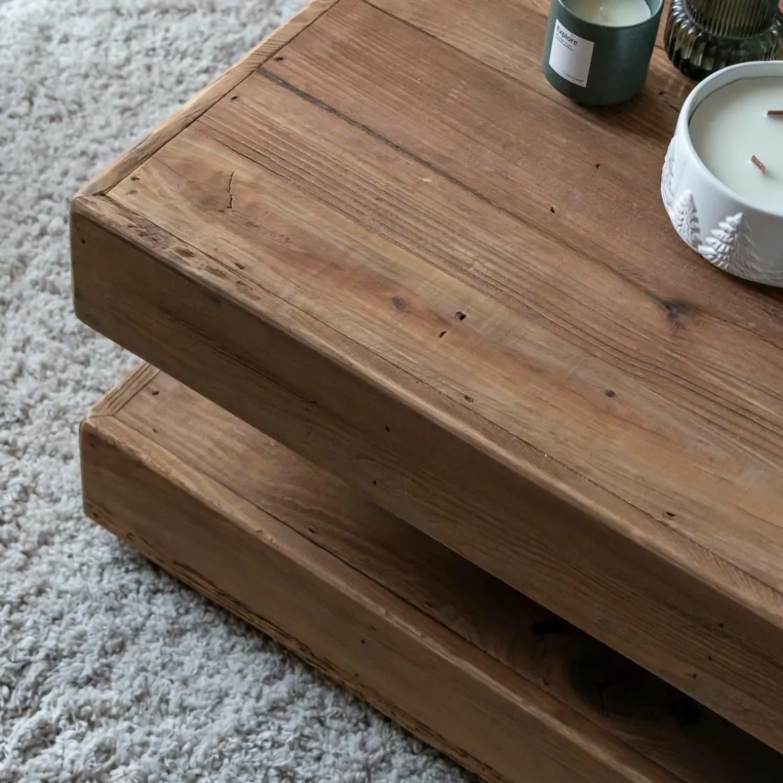 Made in Meubles Table Basse<Table basse carrée à double plateau en bois recyclé Blaise